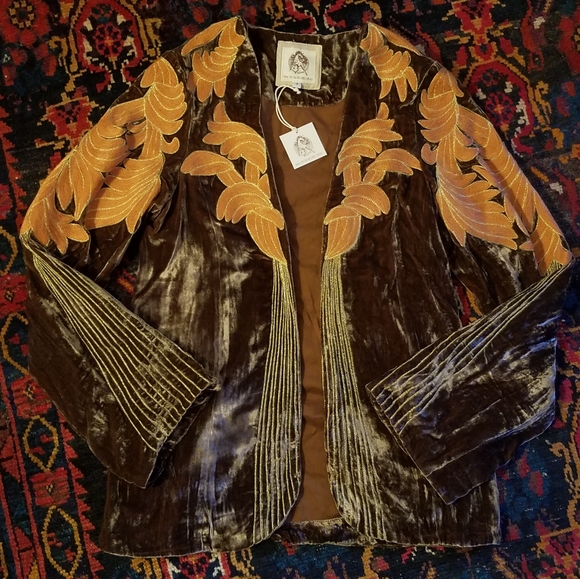 SOLD - Chasing Unicorns Movin On Up Embroidered Silk Velvet Jacket - M - Picture 3 of 11